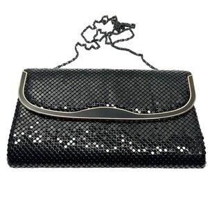 Vintage 1970s Marlo Black Mesh Structured Evening Shoulder‎ Strap Handbag Clutch